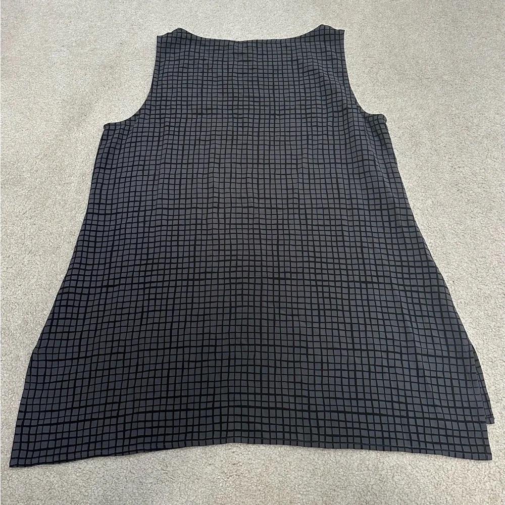 Eileen Fisher SET Black Gray M Top and S/P Pants Grid Pattern - Picture 6 of 16